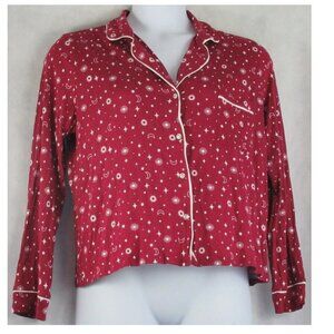 Jenni Women's Soft Knit Rayon Button-Front Pajama Top, Red Sun and Moon, Large